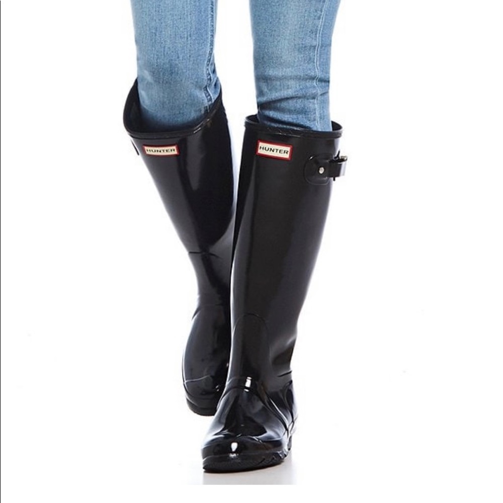 original tall gloss buckle strap rain boots